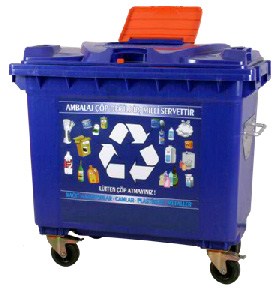 770 LT Plastik ve Kağıt Atık Kapaklı Mobil Çöp Konteynerleri